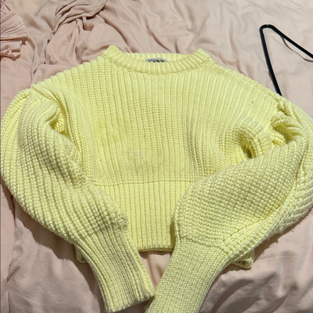 Zara Lemon Knit Crew Neck Sweater